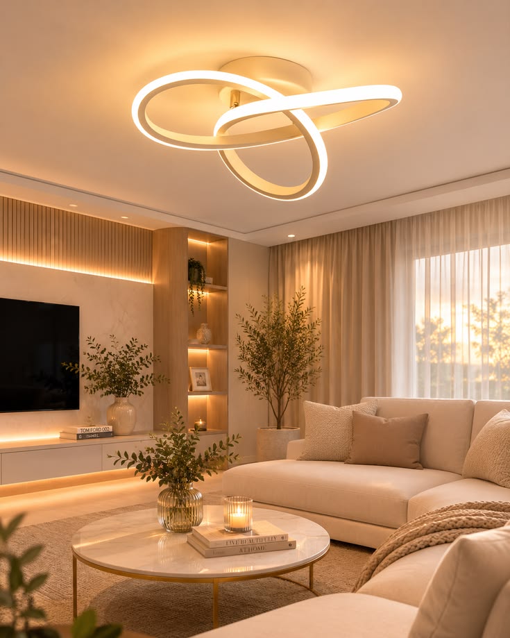 Modern interior with warm lighting
